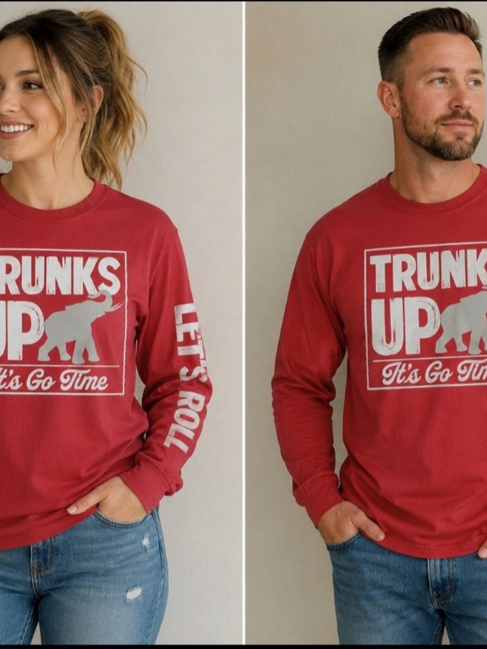 Gildan Red Long Sleeve Graphic Tee - 'Trunks Up'